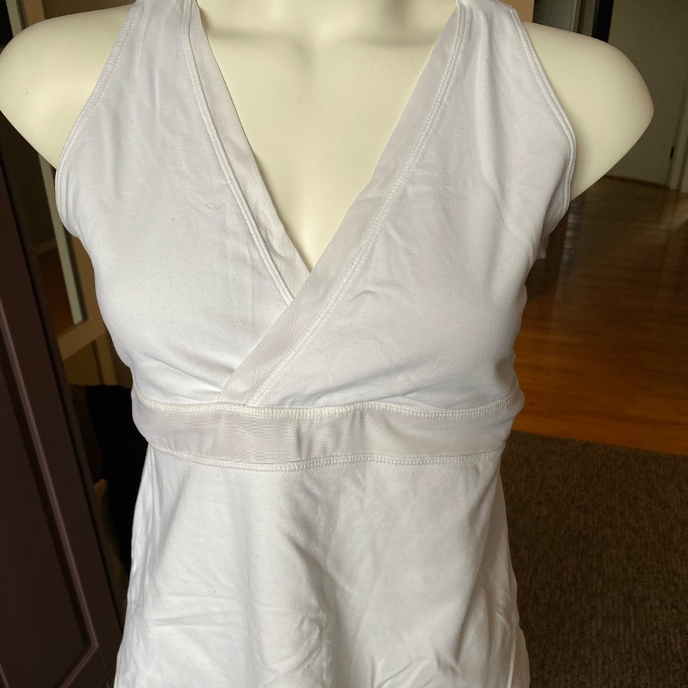 Lululemon White Mesh Back Deep V Tank